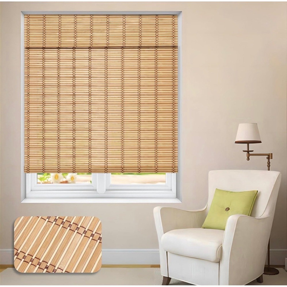 LUCKUP Cordless Roman Shades, Roll Up Bamboo Blinds. 40" W x 64" L, Natural
